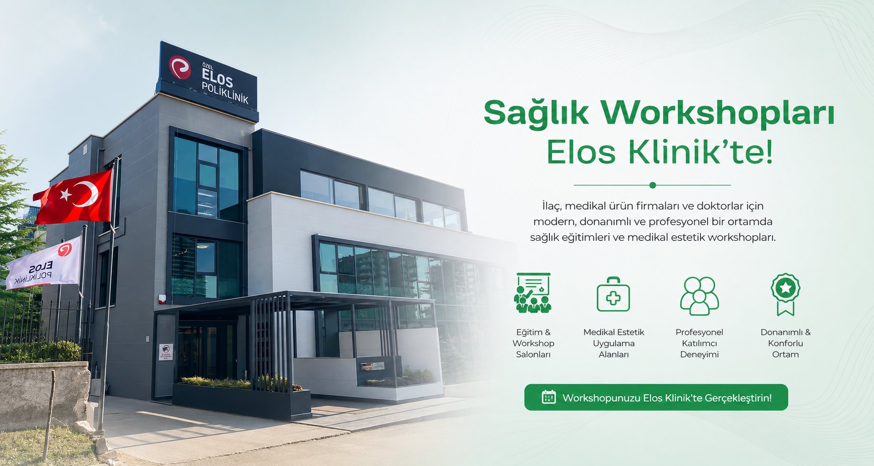 Elos Klinik sağlık eğitimleri ve medikal estetik workshopları merkezi binası
