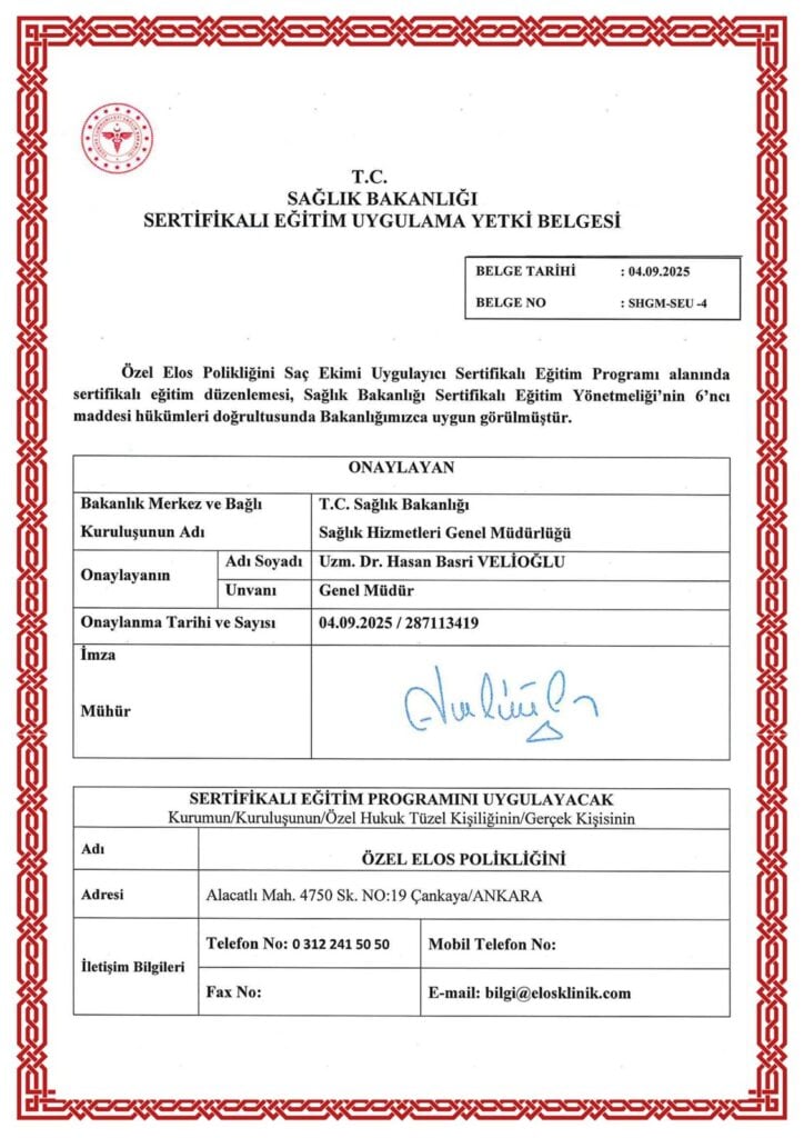 elos klinik medikal estetik eğitimi yetki belgesi